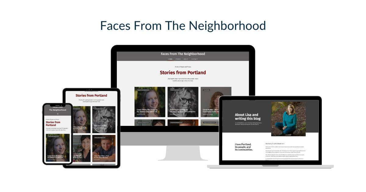 Faces from the Neighborhood website mockup with multiple devices
