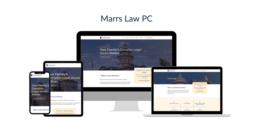 Marrs Law PC website mockup with different screen sizes