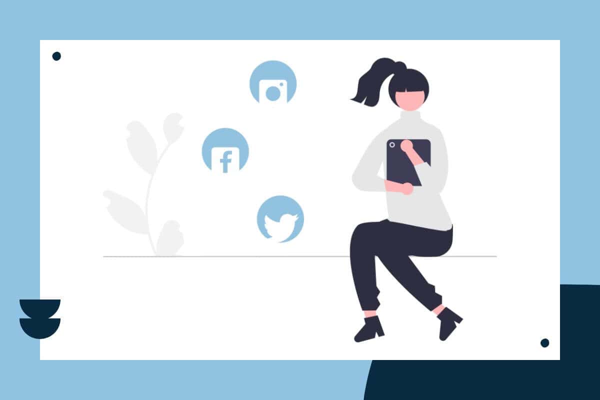 Girl holding laptop next to social icons