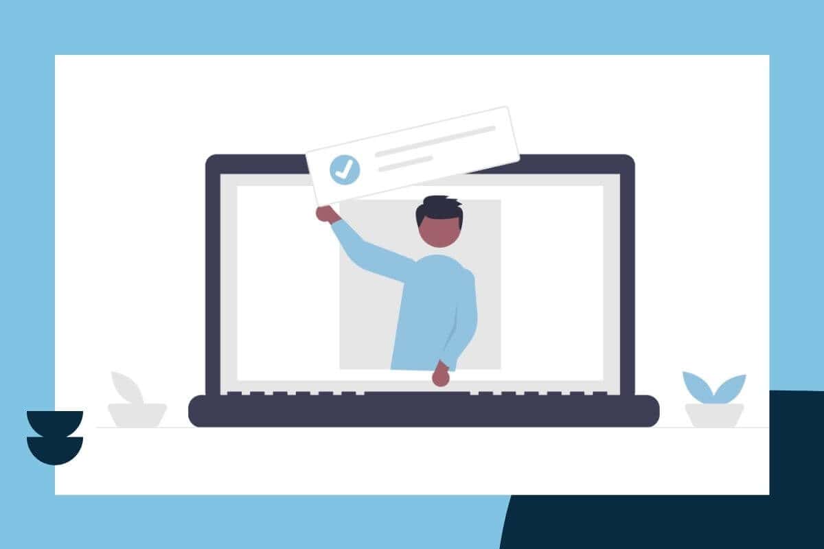 Man in computer with check mark