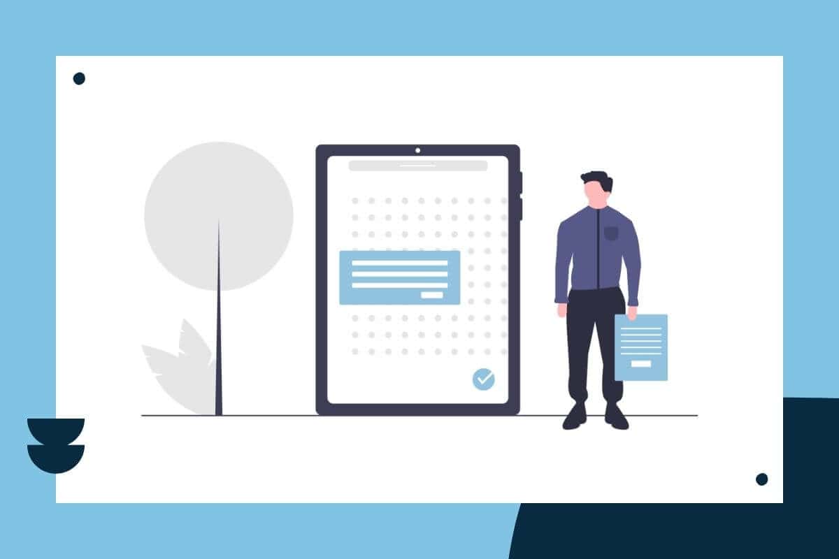 Man standing next to tablet.