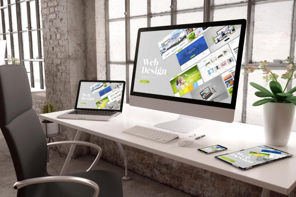 Website screenshots on two monitors