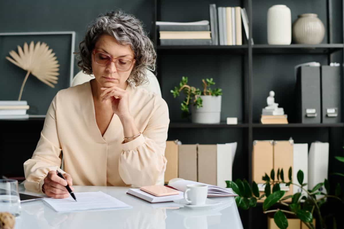 woman sitting at desk